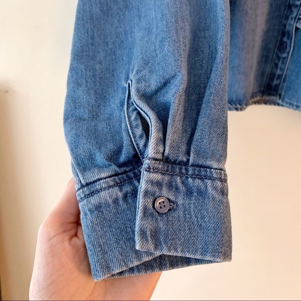 H&M Denim Ruffle Button Up Blouse - Picture 5 of 8